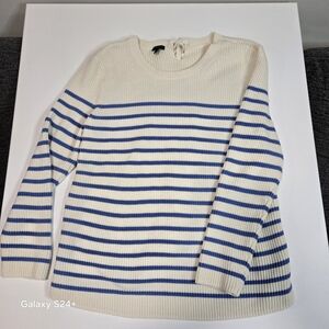 Talbots Women L Striped Blue and Cream Sweater With Cute Back!